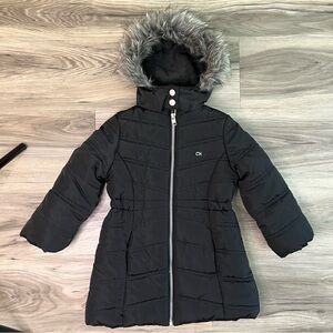 Calvin Klein Kids Charcoal Puffer Jacket with Faux Fur Trim